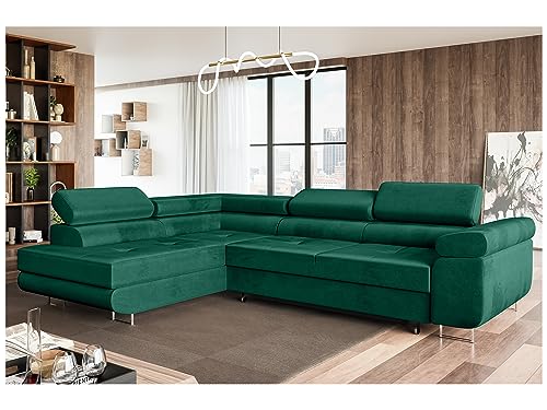 MEBLINI Schlafcouch mit Bettkasten - Ecksofa mit Schlaffunktion - Sofa mit Relaxfunktion und Kopfstützen - Couch L-Form - Eckcouch - Wohnlandschaft - MALIBA - 277x203x63cm Links - Grün Samt von MEBLINI