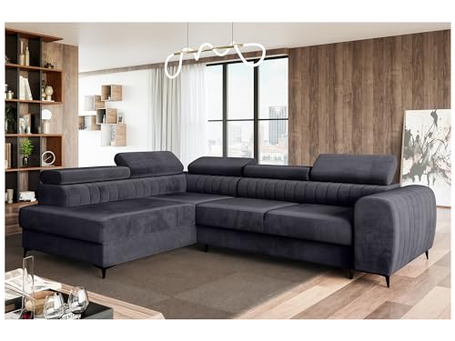 MEBLINI Schlafcouch mit Bettkasten - Ecksofa mit Schlaffunktion - Sofa mit Relaxfunktion und Kopfstützen - Couch L-Form - Eckcouch - Wohnlandschaft - Porto - 269x204x72cm Links - Dunkelgrau Samt von MEBLINI