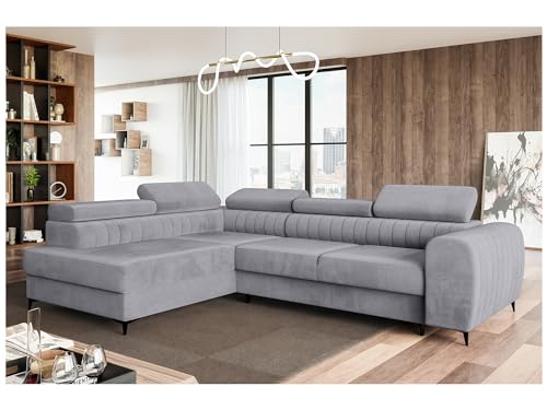 MEBLINI Schlafcouch mit Bettkasten - Ecksofa mit Schlaffunktion - Sofa mit Relaxfunktion und Kopfstützen - Couch L-Form - Eckcouch - Wohnlandschaft - Porto - 269x204x72cm Links - Grau Samt von MEBLINI