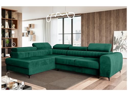 MEBLINI Schlafcouch mit Bettkasten - Ecksofa mit Schlaffunktion - Sofa mit Relaxfunktion und Kopfstützen - Couch L-Form - Eckcouch - Wohnlandschaft - Porto - 269x204x72cm Links - Grün Samt von MEBLINI