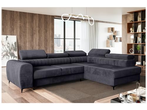 MEBLINI Schlafcouch mit Bettkasten - Ecksofa mit Schlaffunktion - Sofa mit Relaxfunktion und Kopfstützen - Couch L-Form - Eckcouch - Wohnlandschaft - Porto - 269x204x72cm Rechts - Dunkelgrau Samt von MEBLINI