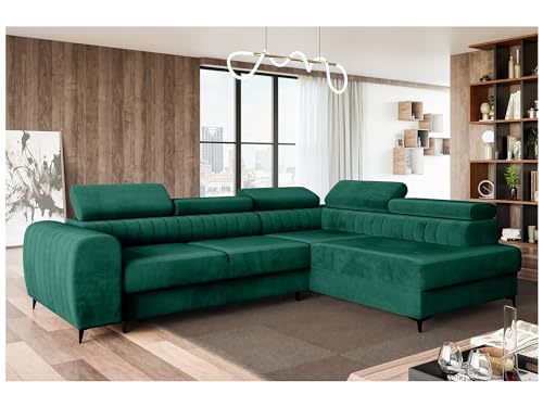 MEBLINI Schlafcouch mit Bettkasten - Ecksofa mit Schlaffunktion - Sofa mit Relaxfunktion und Kopfstützen - Couch L-Form - Eckcouch - Wohnlandschaft - Porto - 269x204x72cm Rechts - Grün Samt von MEBLINI