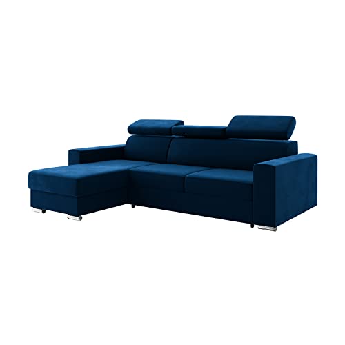 MEBLINI Schlafcouch mit Bettkasten - Ecksofa mit Schlaffunktion - Sofa mit Relaxfunktion und Kopfstützen - Couch L-Form - Eckcouch - Wohnlandschaft - Voss - 242x168x79cm Links - Blau Samt von MEBLINI