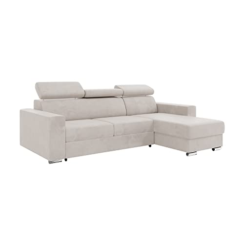 MEBLINI Schlafcouch mit Bettkasten - Ecksofa mit Schlaffunktion - Sofa mit Relaxfunktion und Kopfstützen - Couch L-Form - Eckcouch - Wohnlandschaft - Voss - 242x168x79cm Rechts - Beige Samt von MEBLINI