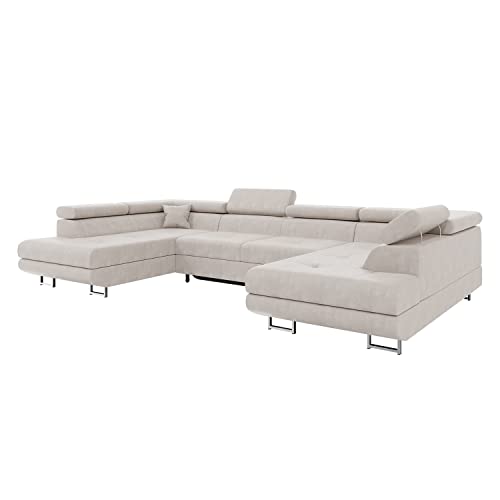 MEBLINI Schlafcouch mit Bettkasten - Ecksofa mit Schlaffunktion - Sofa mit Relaxfunktion und Kopfstützen - Couch U-Form - Eckcouch - Wohnlandschaft - Carl - 338x203x55cm - Beige Samt von MEBLINI