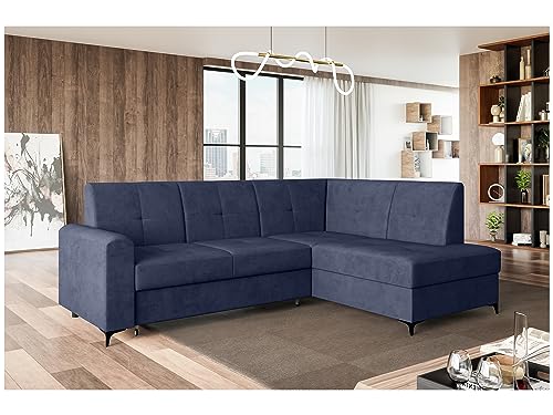 MEBLINI Schlafcouch mit Bettkasten - Kleines Ecksofa mit Schlaffunktion - Sofa mit Relaxfunktion - Kleine Couch L-Form - Eckcouch - Scandi - 236x171x85cm Rechts - Blau Samt von MEBLINI