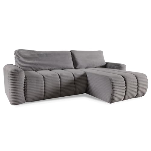 MEBLINI Schlafcouch mit Bettkasten - Kleines Ecksofa mit Schlaffunktion - Sofa mit Relaxfunktion und Kissen - Kleine Couch L-Form - Eckcouch - CASIVO - Universal - 264x157x93cm - Grau Cordstoff von MEBLINI