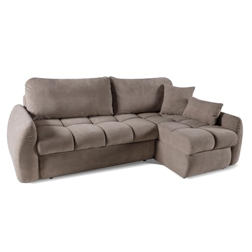 MEBLINI Schlafcouch mit Bettkasten - Kleines Ecksofa mit Schlaffunktion - Sofa mit Relaxfunktion und Kissen - Kleine Couch L-Form - Eckcouch - Glow - Universal - 252x155x93cm - Braun von MEBLINI