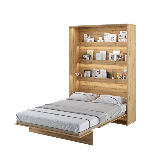 MEBLINI Schrankbett Bed Concept - Wandbett mit Lattenrost - Klappbett mit Schrank - Wandklappbett - Murphy Bed - Bettschrank - BC-01-140x200cm Vertikal - Artisan Eiche mit Matratze von MEBLINI