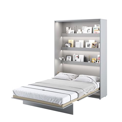 MEBLINI Schrankbett Bed Concept - Wandbett mit Lattenrost - Klappbett mit Schrank - Wandklappbett - Murphy Bed - Bettschrank - BC-01-140x200cm Vertikal - Grau Matt von MEBLINI