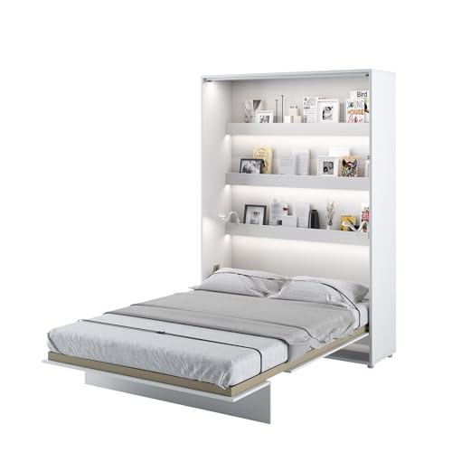 MEBLINI Schrankbett Bed Concept - Wandbett mit Lattenrost - Klappbett mit Schrank - Wandklappbett - Murphy Bed - Bettschrank - BC-01-140x200cm Vertikal - Weiß Hochglanz/Weiß von MEBLINI