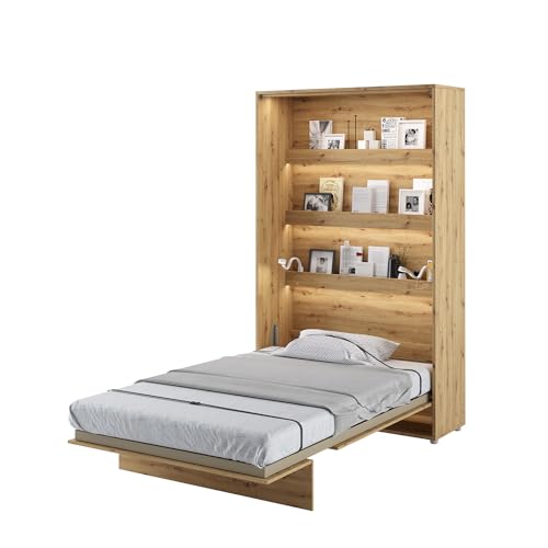 MEBLINI Schrankbett Bed Concept - Wandbett mit Lattenrost - Klappbett mit Schrank - Wandklappbett - Murphy Bed - Bettschrank - BC-02-120x200cm Vertikal - Artisan Eiche mit Matratze von MEBLINI