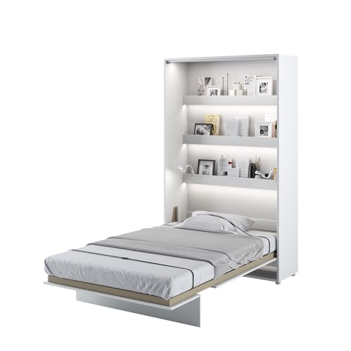 MEBLINI Schrankbett Bed Concept - Wandbett mit Lattenrost - Klappbett mit Schrank - Wandklappbett - Murphy Bed - Bettschrank - BC-02-120x200cm Vertikal - Weiß Hochglanz/Weiß mit Matratze von MEBLINI