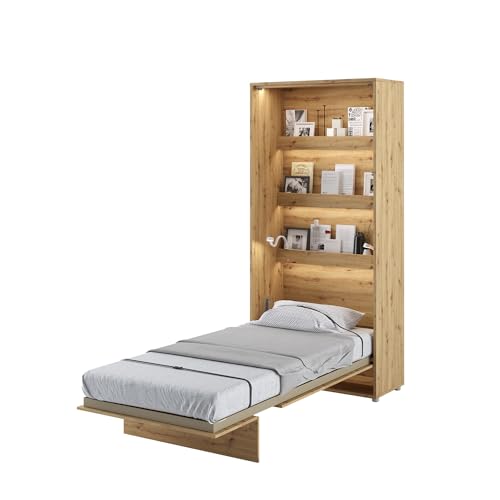 MEBLINI Schrankbett Bed Concept - Wandbett mit Lattenrost - Klappbett mit Schrank - Wandklappbett - Murphy Bed - Bettschrank - BC-03-90x200cm Vertikal - Artisan Eiche mit Matratze von MEBLINI