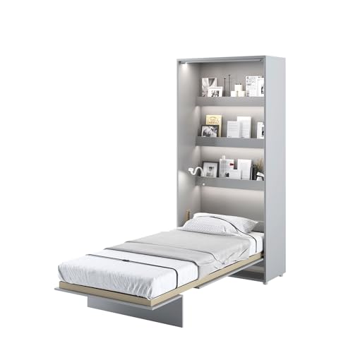 MEBLINI Schrankbett Bed Concept - Wandbett mit Lattenrost - Klappbett mit Schrank - Wandklappbett - Murphy Bed - Bettschrank - BC-03-90x200cm Vertikal - Grau Matt mit Matratze von MEBLINI