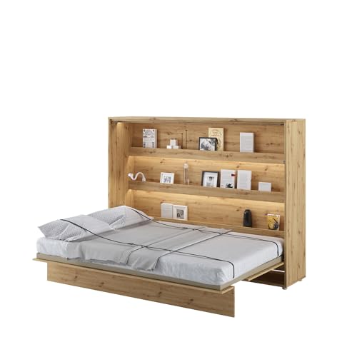 MEBLINI Schrankbett Bed Concept - Wandbett mit Lattenrost - Klappbett mit Schrank - Wandklappbett - Murphy Bed - Bettschrank - BC-04-140x200cm Horizontal - Artisan Eiche mit Matratze von MEBLINI