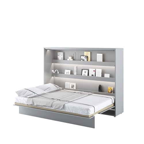 MEBLINI Schrankbett Bed Concept - Wandbett mit Lattenrost - Klappbett mit Schrank - Wandklappbett - Murphy Bed - Bettschrank - BC-04-140x200cm Horizontal - Grau Matt mit Matratze von MEBLINI