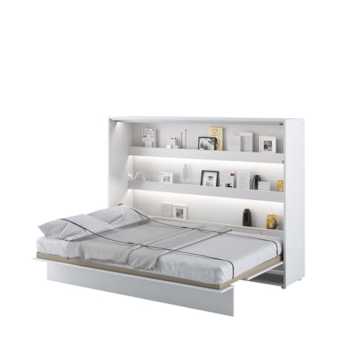 MEBLINI Schrankbett Bed Concept - Wandbett mit Lattenrost - Klappbett mit Schrank - Wandklappbett - Murphy Bed - Bettschrank - BC-04-140x200cm Horizontal - Weiß Hochglanz/Weiß mit Matratze von MEBLINI