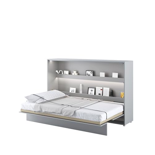 MEBLINI Schrankbett Bed Concept - Wandbett mit Lattenrost - Klappbett mit Schrank - Wandklappbett - Murphy Bed - Bettschrank - BC-05-120x200cm Horizontal - Grau Matt mit Matratze von MEBLINI