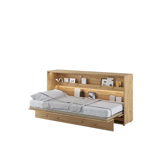 MEBLINI Schrankbett Bed Concept - Wandbett mit Lattenrost - Klappbett mit Schrank - Wandklappbett - Murphy Bed - Bettschrank - BC-06-90x200cm Horizontal - Artisan Eiche mit Matratze von MEBLINI