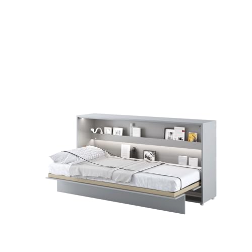 MEBLINI Schrankbett Bed Concept - Wandbett mit Lattenrost - Klappbett mit Schrank - Wandklappbett - Murphy Bed - Bettschrank - BC-06-90x200cm Horizontal - Grau Matt von MEBLINI