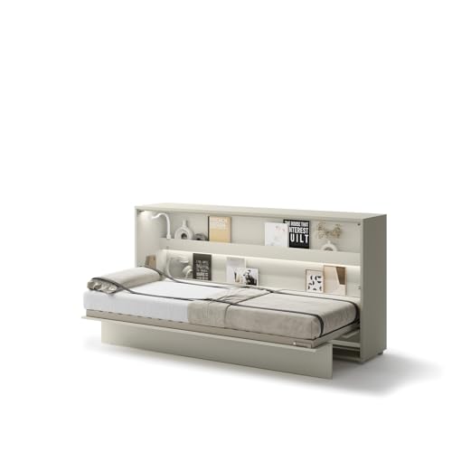 MEBLINI Schrankbett Bed Concept - Wandbett mit Lattenrost - Klappbett mit Schrank - Wandklappbett - Murphy Bed - Bettschrank - BC-06-90x200cm Horizontal - Kaschmir mit Matratze von MEBLINI
