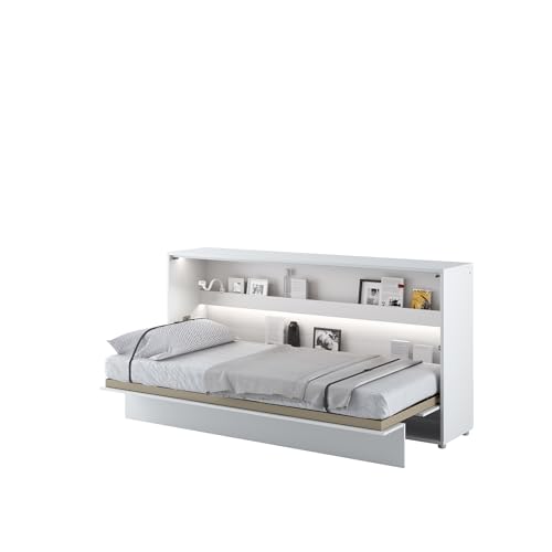 MEBLINI Schrankbett Bed Concept - Wandbett mit Lattenrost - Klappbett mit Schrank - Wandklappbett - Murphy Bed - Bettschrank - BC-06-90x200cm Horizontal - Weiß Hochglanz/Weiß mit Matratze von MEBLINI