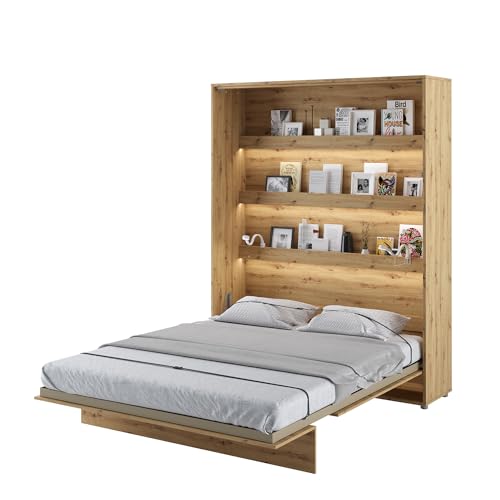 MEBLINI Schrankbett Bed Concept - Wandbett mit Lattenrost - Klappbett mit Schrank - Wandklappbett - Murphy Bed - Bettschrank - BC-12-160x200cm Vertikal - Artisan Eiche mit Matratze von MEBLINI