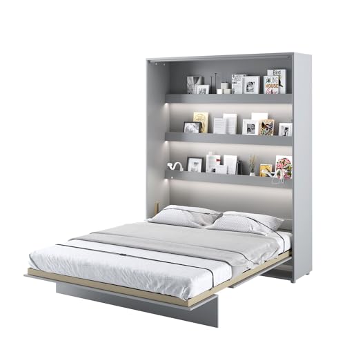 MEBLINI Schrankbett Bed Concept - Wandbett mit Lattenrost - Klappbett mit Schrank - Wandklappbett - Murphy Bed - Bettschrank - BC-12-160x200cm Vertikal - Grau Matt mit Matratze von MEBLINI