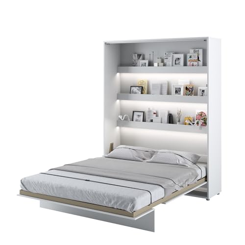 MEBLINI Schrankbett Bed Concept - Wandbett mit Lattenrost - Klappbett mit Schrank - Wandklappbett - Murphy Bed - Bettschrank - BC-12-160x200cm Vertikal - Weiß Hochglanz/Weiß mit Matratze von MEBLINI