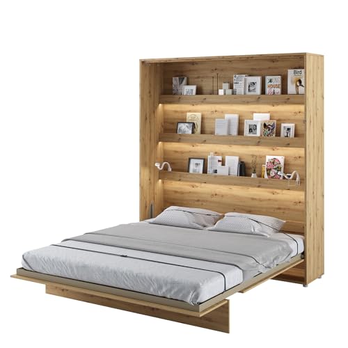 MEBLINI Schrankbett Bed Concept - Wandbett mit Lattenrost - Klappbett mit Schrank - Wandklappbett - Murphy Bed - Bettschrank - BC-13-180x200cm Vertikal - Artisan Eiche mit Matratze von MEBLINI