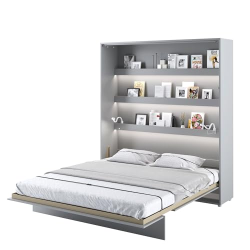 MEBLINI Schrankbett Bed Concept - Wandbett mit Lattenrost - Klappbett mit Schrank - Wandklappbett - Murphy Bed - Bettschrank - BC-13-180x200cm Vertikal - Grau Matt mit Matratze von MEBLINI