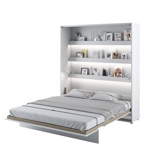 MEBLINI Schrankbett Bed Concept - Wandbett mit Lattenrost - Klappbett mit Schrank - Wandklappbett - Murphy Bed - Bettschrank - BC-13-180x200cm Vertikal - Weiß Hochglanz/Weiß von MEBLINI