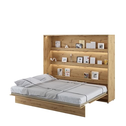 MEBLINI Schrankbett Bed Concept - Wandbett mit Lattenrost - Klappbett mit Schrank - Wandklappbett - Murphy Bed - Bettschrank - BC-14-160x200cm Horizontal - Artisan Eiche mit Matratze von MEBLINI