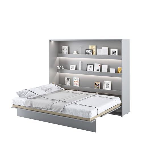 MEBLINI Schrankbett Bed Concept - Wandbett mit Lattenrost - Klappbett mit Schrank - Wandklappbett - Murphy Bed - Bettschrank - BC-14-160x200cm Horizontal - Grau Matt mit Matratze von MEBLINI