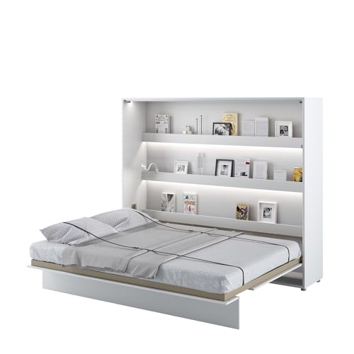 MEBLINI Schrankbett Bed Concept - Wandbett mit Lattenrost - Klappbett mit Schrank - Wandklappbett - Murphy Bed - Bettschrank - BC-14-160x200cm Horizontal - Weiß Matt mit Matratze von MEBLINI