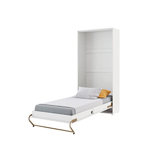 MEBLINI Schrankbett Concept Pro - Wandbett mit Lattenrost - Schrank mit Klappbett - Wandklappbett - Murphy Bed - Bettschrank - CP-03-90x200cm Vertikal - Weiß Matt Mit Matratze von MEBLINI