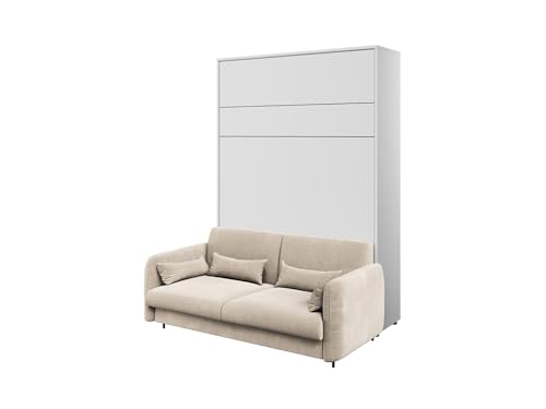 MEBLINI Schrankbett mit Sofa Bed Concept - Wandbett mit Lattenrost - Klappbett mit Schrank - Wandklappbett - Murphy Bed - BC-01-140x200cm Vertikal - Weiß Matt/Beige von MEBLINI