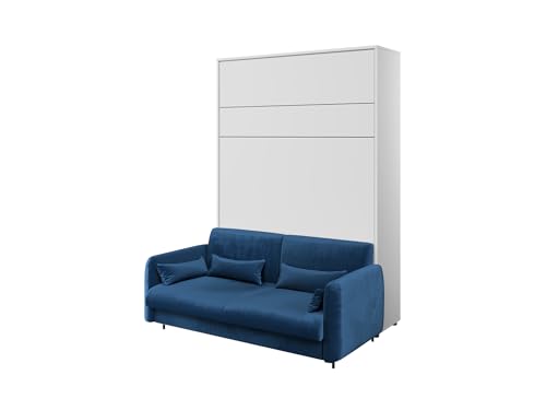 MEBLINI Schrankbett mit Sofa Bed Concept - Wandbett mit Lattenrost - Klappbett mit Schrank - Wandklappbett - Murphy Bed - BC-12-160x200cm Vertikal - Weiß Matt/Blau von MEBLINI