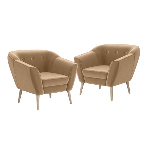 MEBLINI Sofa Sessel für Wohnzimmer 2er Set - Mini Lounge für Zwei Personen - Sitzgarnitur - Polstergarnitur - Doris - 1+1 - Beige Samt von MEBLINI