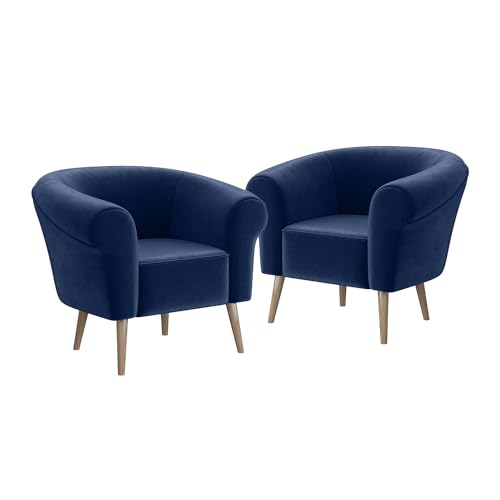 MEBLINI Sofa Sessel für Wohnzimmer 2er Set - Mini Lounge für Zwei Personen - Sitzgarnitur - Polstergarnitur - Emilia - 1+1 - Blau Samt von MEBLINI