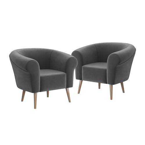 MEBLINI Sofa Sessel für Wohnzimmer 2er Set - Mini Lounge für Zwei Personen - Sitzgarnitur - Polstergarnitur - Emilia - 1+1 - Dunkelgrau Samt von MEBLINI