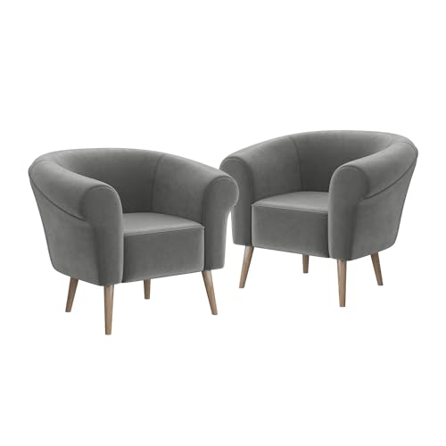 MEBLINI Sofa Sessel für Wohnzimmer 2er Set - Mini Lounge für Zwei Personen - Sitzgarnitur - Polstergarnitur - Emilia - 1+1 - Hellgrau Samt von MEBLINI