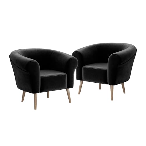 MEBLINI Sofa Sessel für Wohnzimmer 2er Set - Mini Lounge für Zwei Personen - Sitzgarnitur - Polstergarnitur - Emilia - 1+1 - Schwarz Samt von MEBLINI