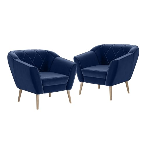 MEBLINI Sofa Sessel für Wohnzimmer 2er Set - Mini Lounge für Zwei Personen - Sitzgarnitur - Polstergarnitur - Gisela - 1+1 - Blau Samt von MEBLINI