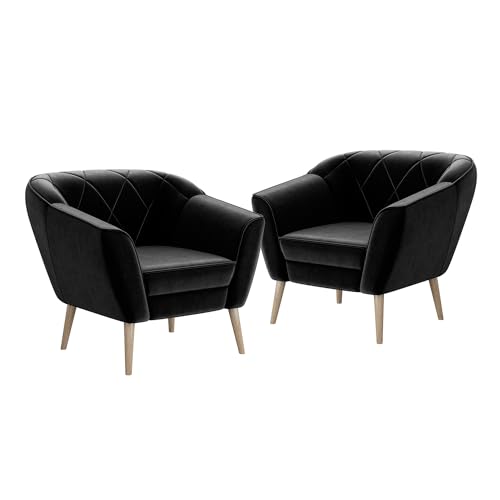 MEBLINI Sofa Sessel für Wohnzimmer 2er Set - Mini Lounge für Zwei Personen - Sitzgarnitur - Polstergarnitur - Gisela - 1+1 - Schwarz Samt von MEBLINI
