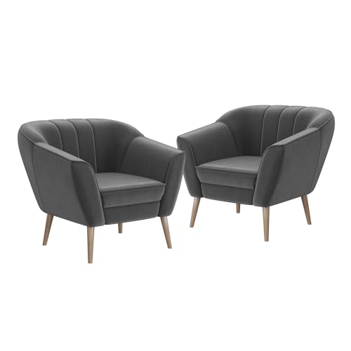 MEBLINI Sofa Sessel für Wohnzimmer 2er Set - Mini Lounge für Zwei Personen - Sitzgarnitur - Polstergarnitur - KAIA - 1+1 - Dunkelgrau Samt von MEBLINI