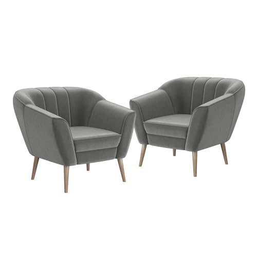 MEBLINI Sofa Sessel für Wohnzimmer 2er Set - Mini Lounge für Zwei Personen - Sitzgarnitur - Polstergarnitur - KAIA - 1+1 - Hellgrau Samt von MEBLINI