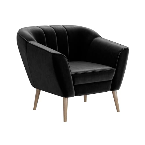 MEBLINI Sofa Sessel für Wohnzimmer - Mini Lounge für eine Person - Loungesessel - Armlehnstuhl - Armchair - KAIA - 1 - Schwarz Samt von MEBLINI