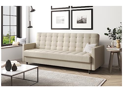 MEBLINI Sofa mit Schlaffunktion - Schlafcouch Ausziehbar - Schlafsofa mit Bettkasten - Sofabett - Couch mit Schlaffunktion - Klappsofa - Andres 1-218x87x93cm - Creme Webstoff von MEBLINI